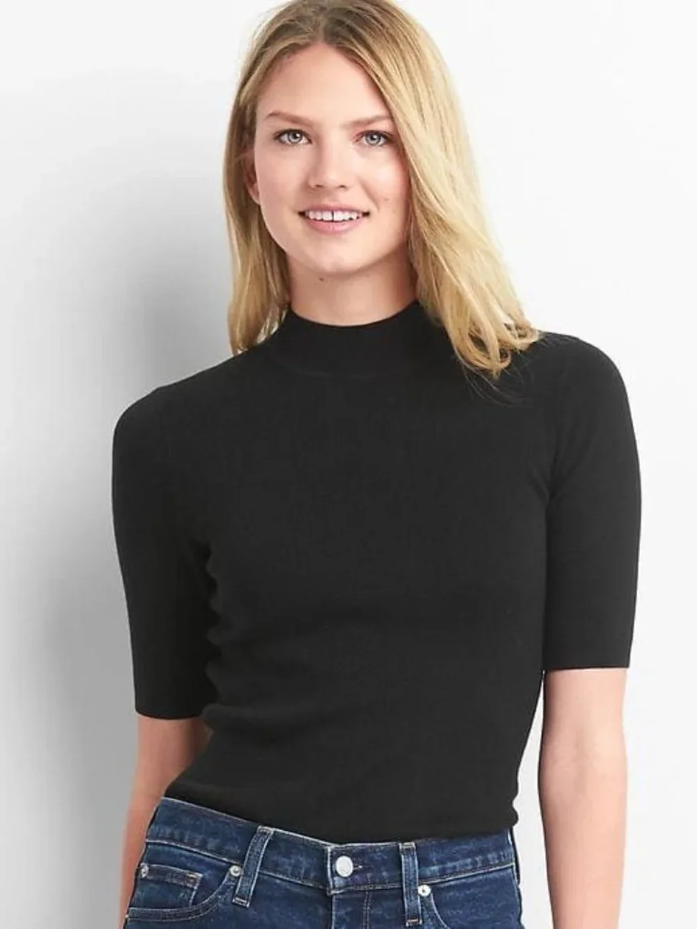Gap Mockneck Knit Top - Elbow Sleeve Olive Green Cotton Silk Short Sleeve Retro - Picture 7 of 7